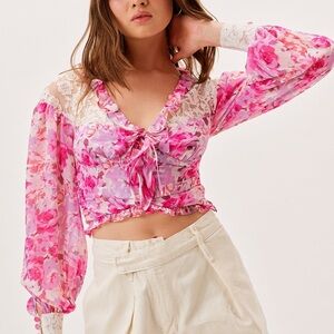 For Love And Lemons Pink Floral Lace Blouse